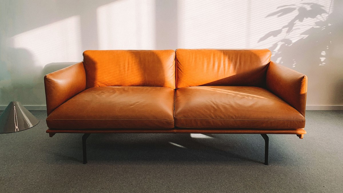 Brown leather 2-seat sofa