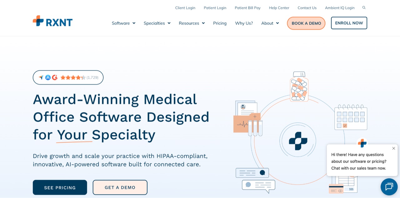 RXNT cloud-based medical software homepage