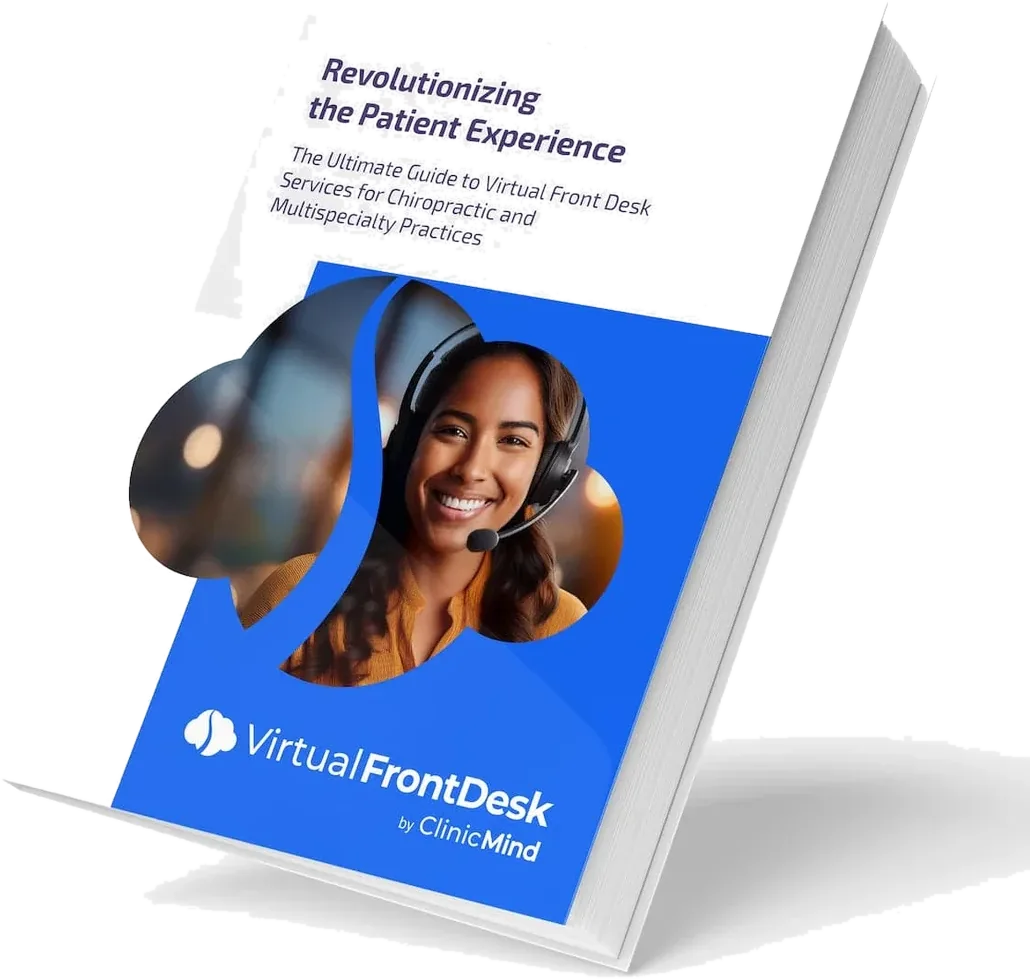 Revolutionizing the Patient Experience eBook cover — the ultimate guide to virtual front desk services for chiropractic and multispecialty practices