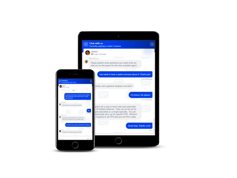 ClinicMind live chat support on phone and tablet